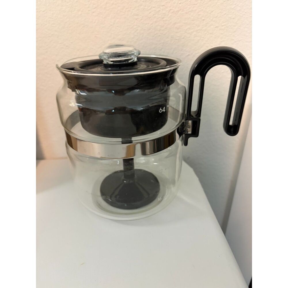 Vtg Gemco Glass Stovetop coffee percolator with black trim